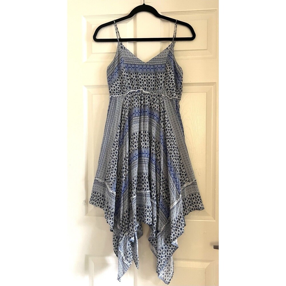 Lulus Blue White Floral Handkerchief Dress Size S Boho Coastal Cottagecore EUC